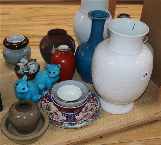 A group of Chinese monochrome vases, other ceramics and cloisonne enamel